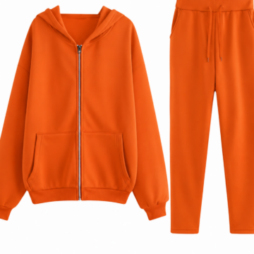 Orange Full-Zip Hoodie and Straight Leg Sweatpants Tracksuit