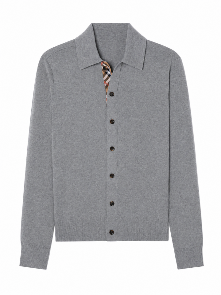 Heather Grey Polo Collar Knit Cardigan