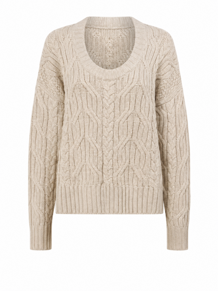 Oatmeal Cable Knit Sweater with Relaxed Fit