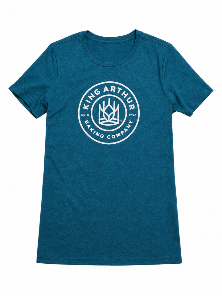 Heathered Dark Teal Blue Crew Neck T-Shirt with Circular Logo