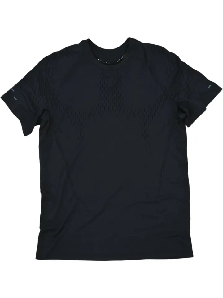 Black Short-Sleeve T-Shirt with Tonal Geometric Dot Texture