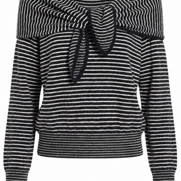 Black and White Striped Off-Shoulder Knit Sweater