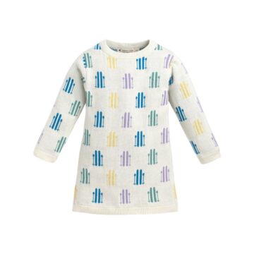 Cream Children's Knit Dress with Pastel Fence Pattern