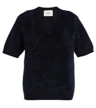 Navy Short Sleeve V-Neck Knit Sweater
