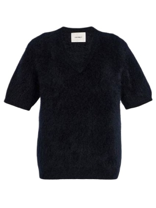 Navy Short Sleeve V-Neck Knit Sweater