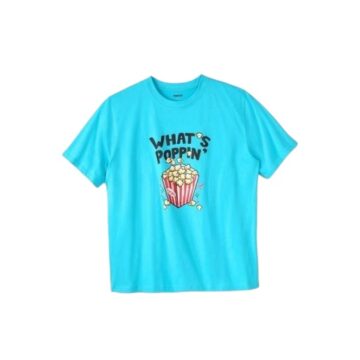 Cyan Graphic Popcorn Print Cotton T-Shirt