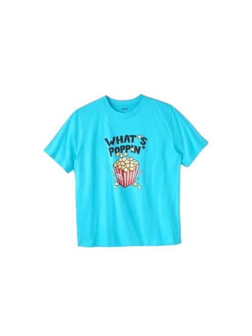 Cyan Graphic Popcorn Print Cotton T-Shirt