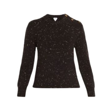 Black Fitted Knit Sweater with Gold Buttons