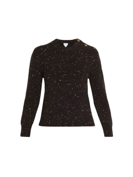 Black Fitted Knit Sweater with Gold Buttons
