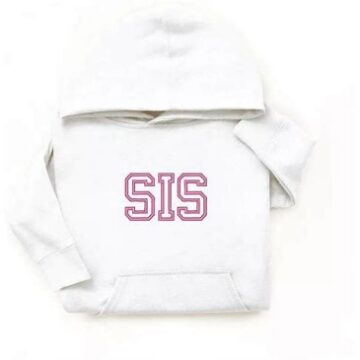 White Relaxed Fit Pullover Hoodie with Pink Graphic