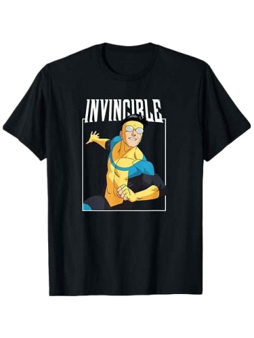 Black INVINCIBLE Superhero Graphic Crewneck T-Shirt