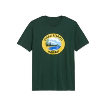 Dark Green Oahu Island Graphic Crew Neck T-Shirt