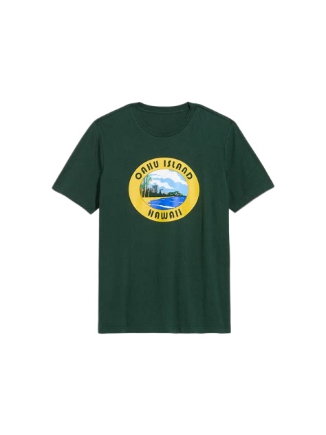 Dark Green Oahu Island Graphic Crew Neck T-Shirt
