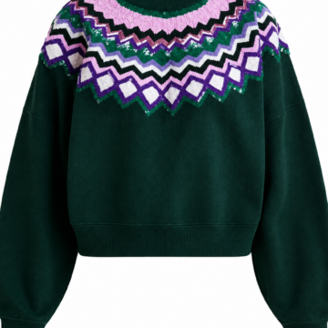 Dark Green Fair Isle Sweater with Balloon Sleeves