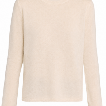 Cream Solid Crew Neck Long Sleeve Knit Sweater