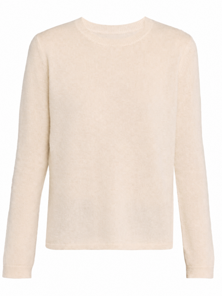 Cream Solid Crew Neck Long Sleeve Knit Sweater