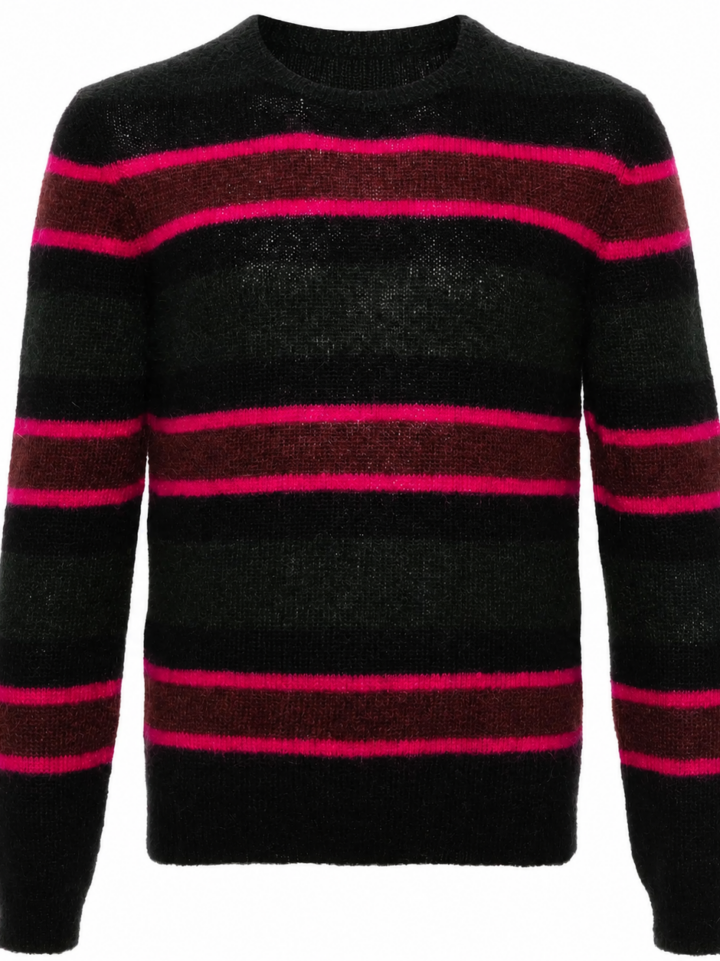 Black Striped Crew Neck Long-Sleeve Sweater
