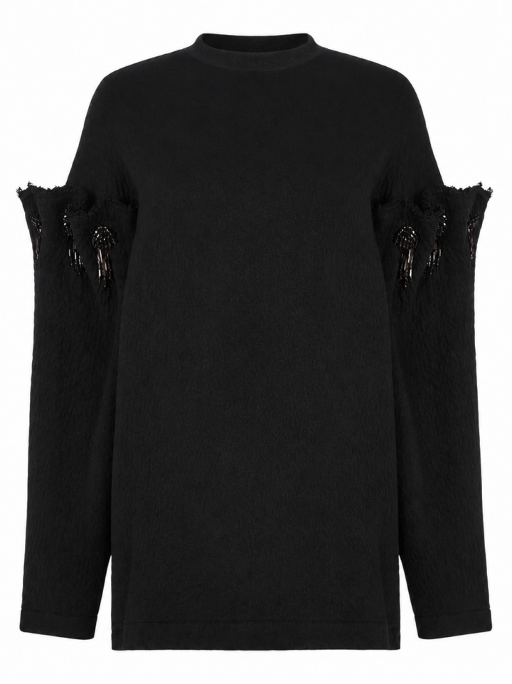 Black Cut-Out Detail Relaxed Sweater