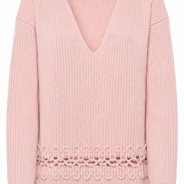 Light Pink V-Neck Ribbed Pullover Sweater