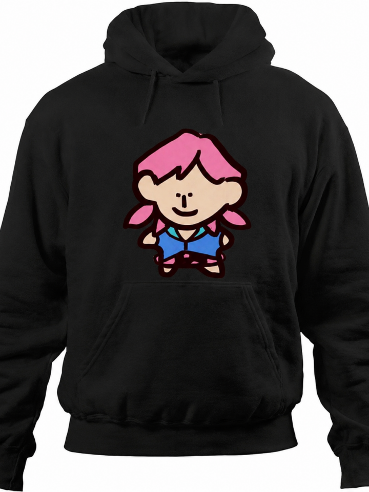 Black Relaxed Fit Graphic Hoodie with Cartoon Print