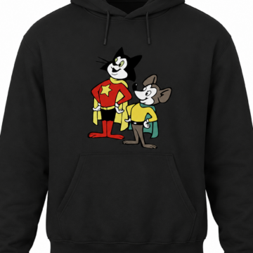 Black Superhero Cat and Mouse Graphic Hoodie