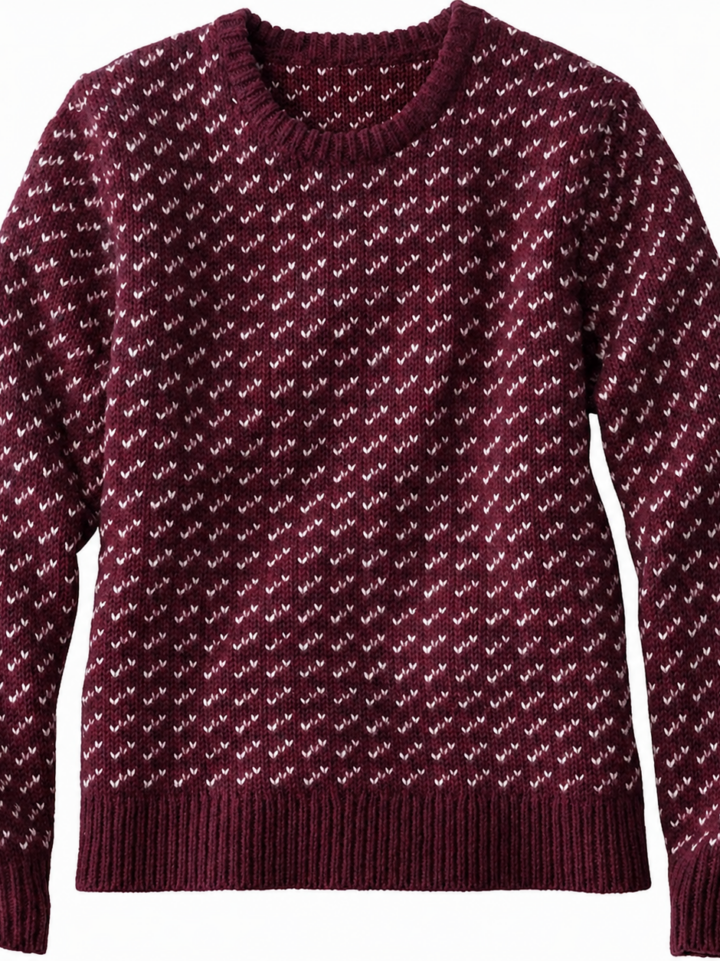 Burgundy White Chevron Pattern Knit Sweater