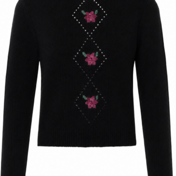 Black Floral Rhinestone Embellished Sweater