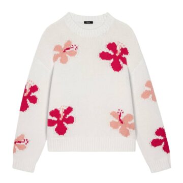 White Hibiscus Intarsia Knit Sweater Oversized