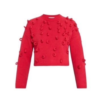 Red Cropped 3D Looped Yarn Detail Sweater