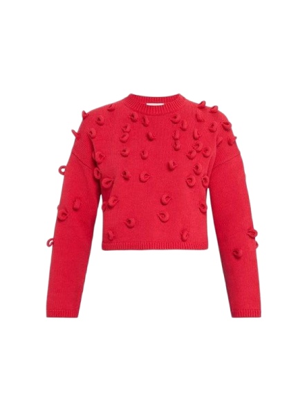 Red Cropped 3D Looped Yarn Detail Sweater