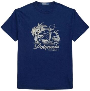 Navy Polinesia Graphic T-Shirt with Sailboat Design
