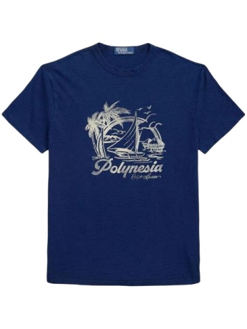 Navy Polinesia Graphic T-Shirt with Sailboat Design
