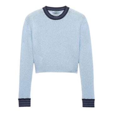 Light Blue Relaxed Fit Striped Crew Pullover Sweater