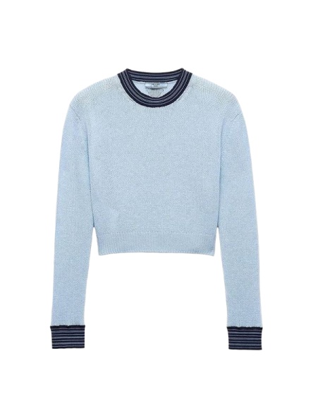 Light Blue Relaxed Fit Striped Crew Pullover Sweater