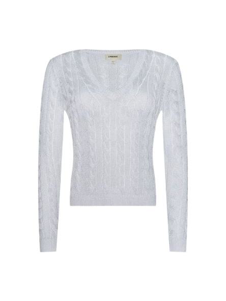 Light Grey Fitted Cable Knit V-Neck Sweater