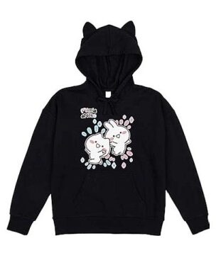 Black Cartoon Rabbit Graphic Pullover Hoodie