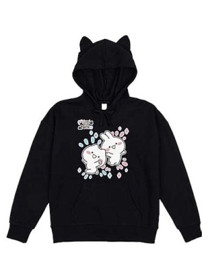 Black Cartoon Rabbit Graphic Pullover Hoodie