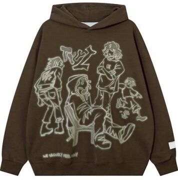 Dark Brown Character Graphic Pullover Hoodie