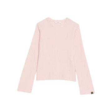 Pale Pink Long-Sleeve Crew Neck Knit Sweater