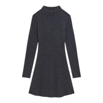 Dark Grey Knit Sweater Dress with Mock Neck