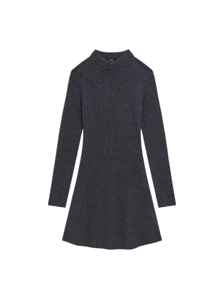 Dark Grey Knit Sweater Dress with Mock Neck