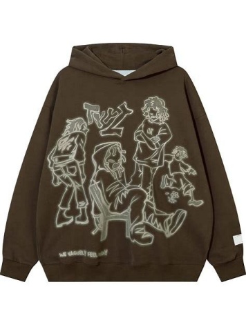 Dark Brown Character Graphic Pullover Hoodie