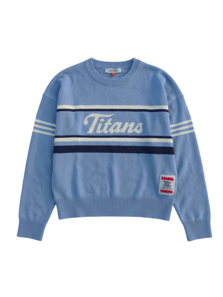 Light Blue Boxy Knit Sweater with Stripe Detail